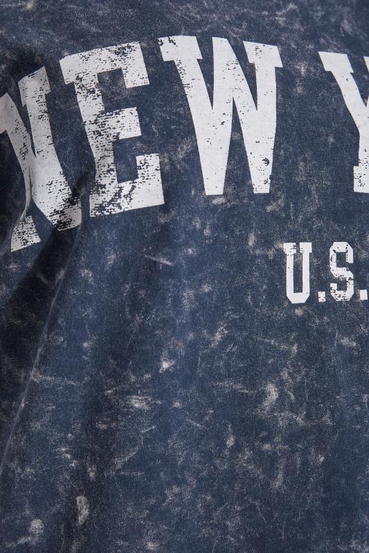 LTS Tall Navy Blue Acid Wash 'New York' Slogan Oversized T-Shirt 5