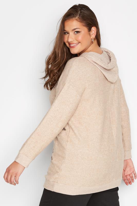 Plus Size Beige Brown Marl Sequin Star Print Brushed Hoodie | Yours Clothing 3