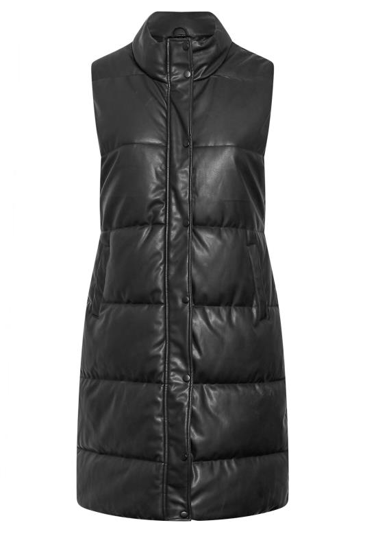 Plus Size Black Faux Leather Puffer Gilet | Yours Clothing 6