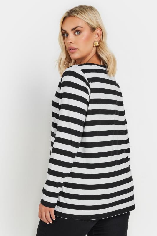 YOURS Plus Size Black & White Stripe Print T-Shirt | Yours Clothing  3