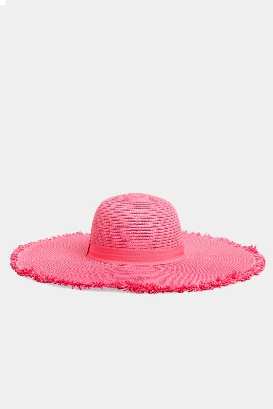 Hot Pink Frayed Edge Straw Hat 3