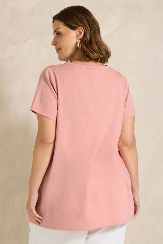 EVANS Plus Size Pink Short Sleeve Cotton Henley Top | Evans 2