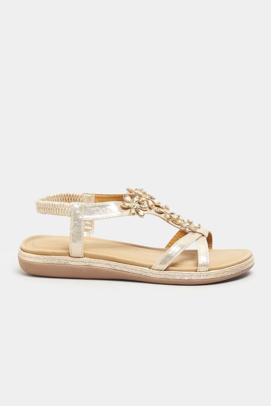 Gold Glitter Floral Diamante Studded Sandals In Wide E Fit & Extra Wide EEE Fit | Yours Clothing 3