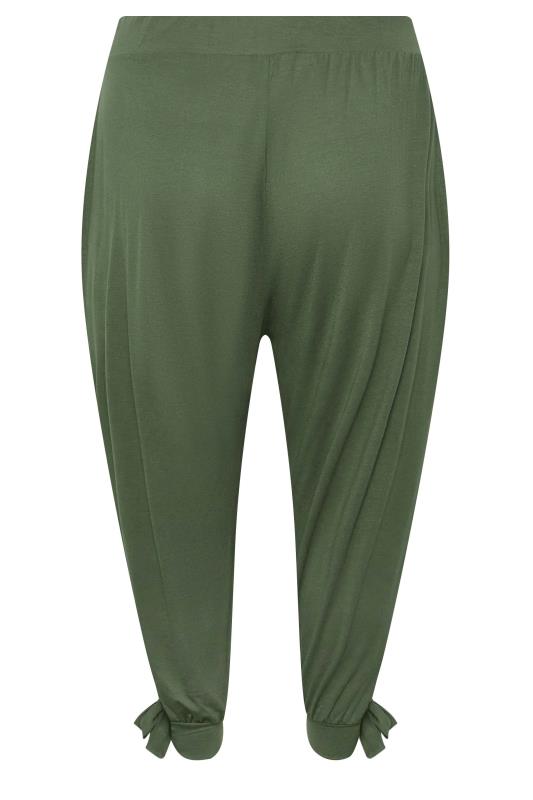 YOURS Plus Size Curve Green Split Tie Hem Cropped Harem Trousers | Yours Clothing  6