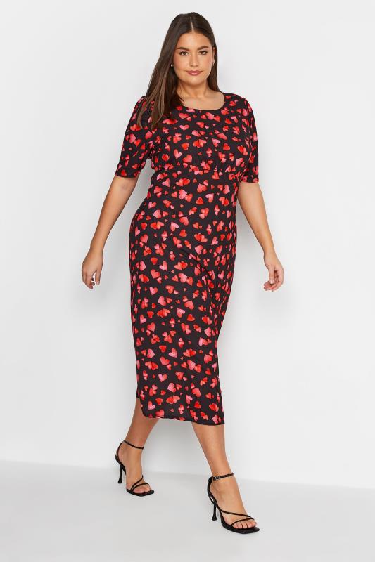 LTS Tall Women's Black Heart Print Midi Dress | Long Tall Sally 2