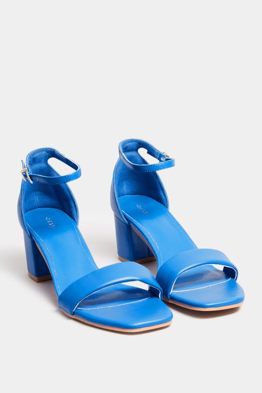 LTS Blue Faux Leather Block Heel Sandals In Standard Fit | Long Tall Sally 2