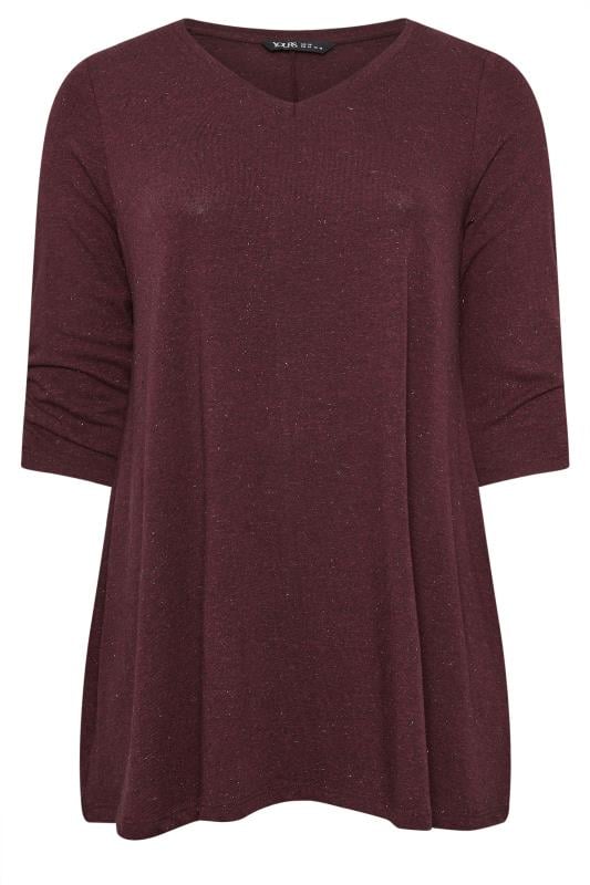 YOURS Plus Size Burgundy Red Metallic Top | Yours Clothing 5