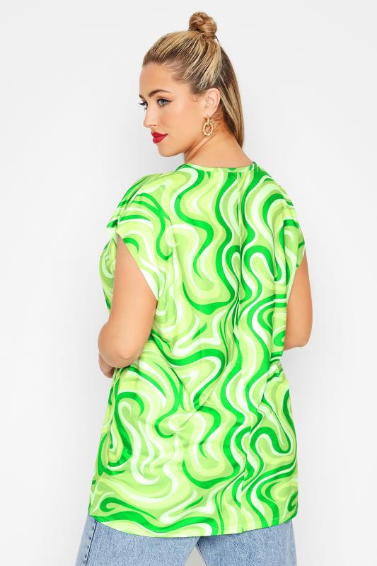 LIMITED COLLECTION Curve Green Retro Swirl Print Grown on Sleeve Top 3