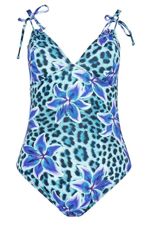 YOURS Plus Size Blue Animal Floral Tie Swimsuit | Yours Clothing 5