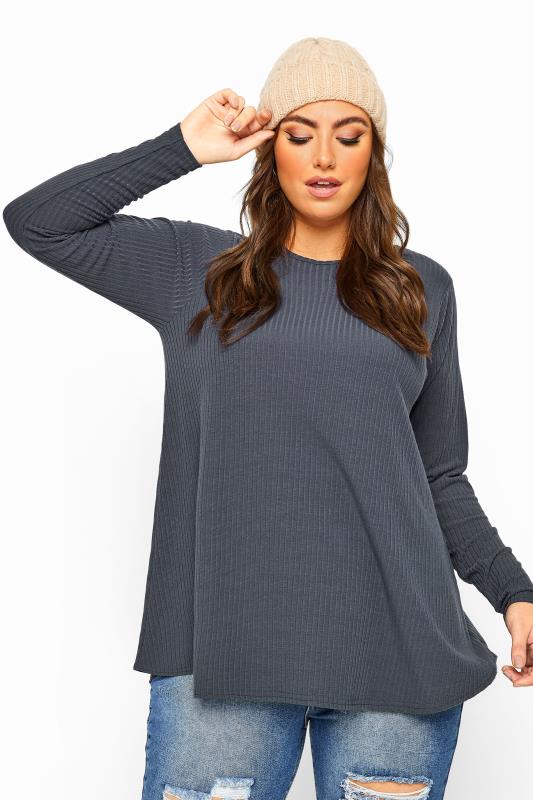 LIMITED COLLECTION Curve Grey Ribbed Long Sleeve Top_A.jpg