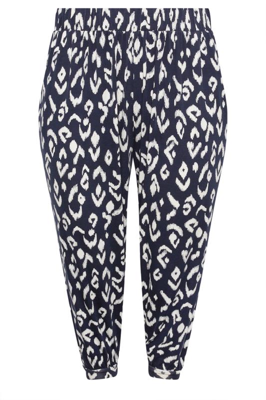 YOURS Plus Size Blue Aztec Print Cropped Harem Joggers | Yours Clothing 5