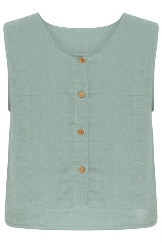 PixieGirl Petite Women's Sage Green Cotton Cheesecloth Button Top | PixieGirl 7