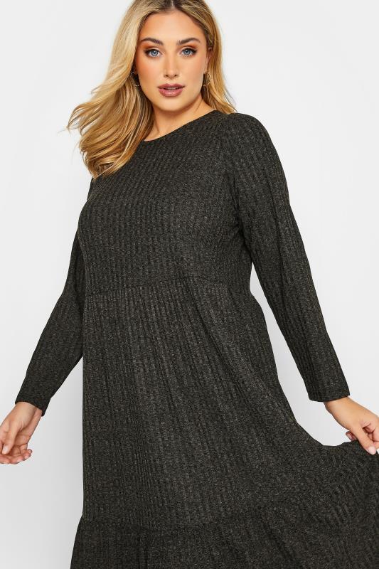 Curve Plus Size Charcoal Grey Ribbed Midi Tier Dress | Yours Clothing 3