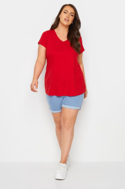 YOURS Plus Size Red Short Sleeve Cotton Blend T-Shirt | Yours Clothing 2