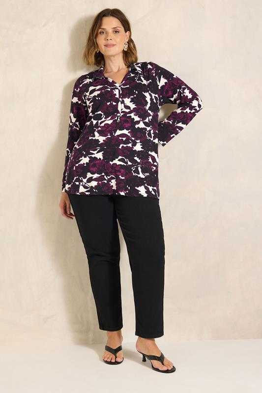 EVANS Plus Size Purple Blurred Floral Blouse | Evans 1