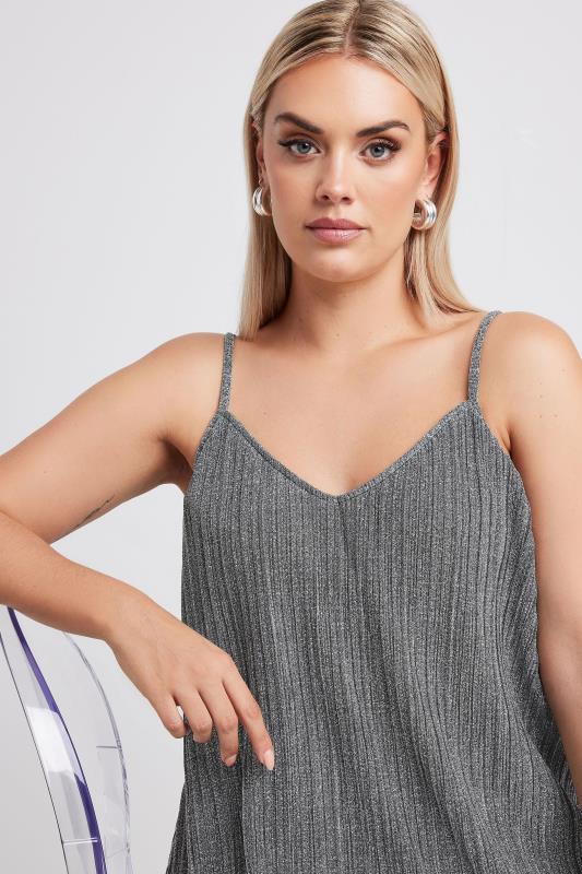 LIMITED COLLECTION Plus Size Silver Metallic Plisse Cami Top | Yours Clothing 4