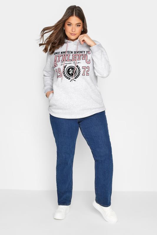 Plus Size Grey Marl Varsity Slogan Soft Touch Hoodie | Yours Clothing 2