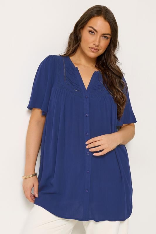  YOURS Curve Marineblaue Bluse mit Knopfleiste