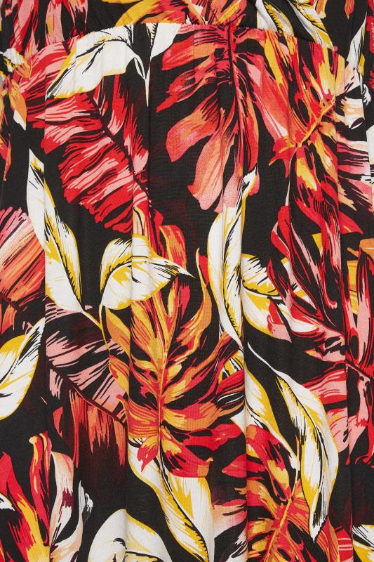 YOURS Plus Size Black & Orange Leaf Print Frill Sleeve Wrap Maxi Dress | Yours Clothing 5