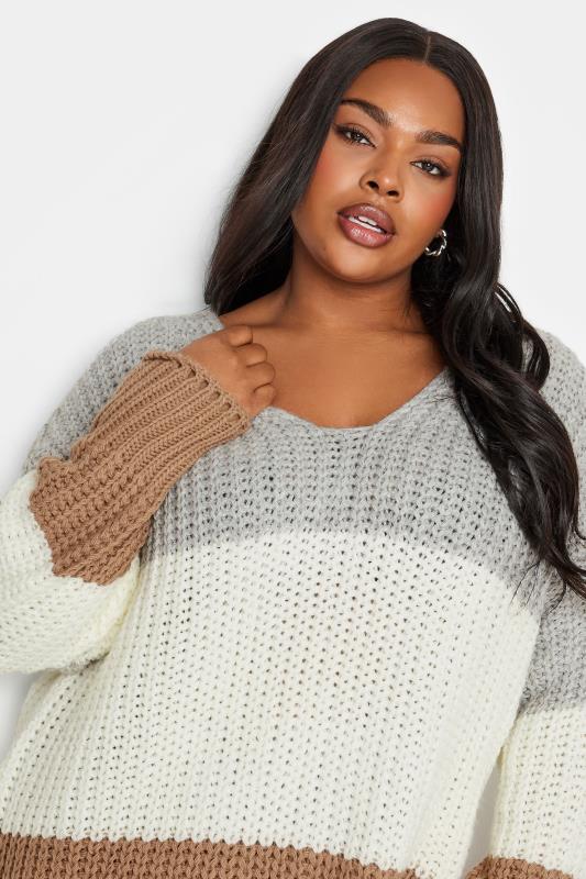 YOURS Plus Size Grey Colour Block Knitted Jumper | Yours Clothing 4