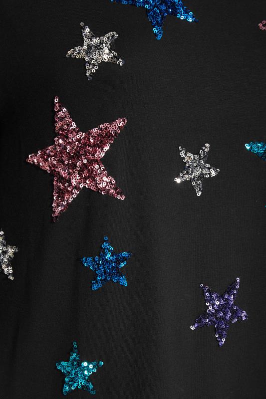 Plus Size Black Sequin Star Print T-Shirt | Yours Clothing 6