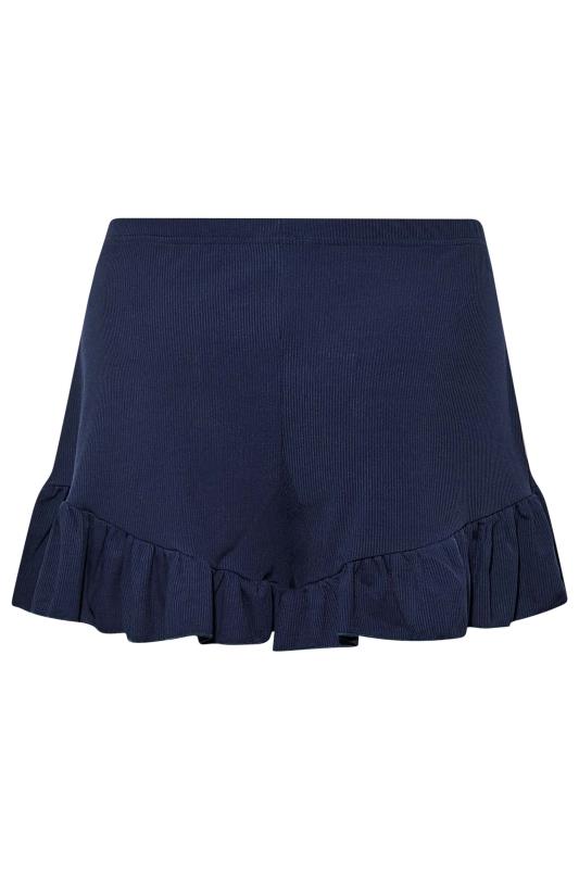 LIMITED COLLECTION Plus Size Navy Blue Frill Ribbed Pyjama Shorts | Yours Clothing 6