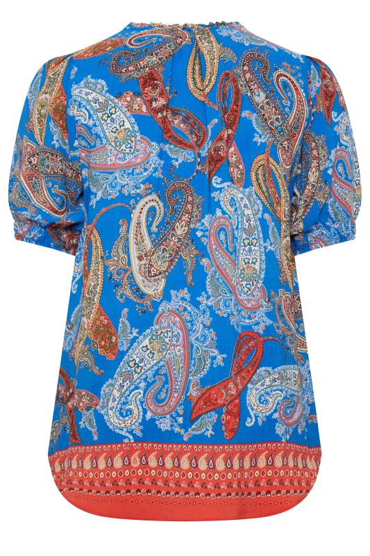 YOURS Plus Size Blue Paisley Print Tie Neck Blouse | Yours Clothing 7