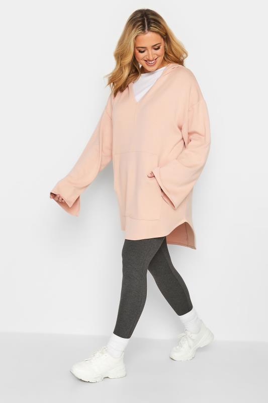 YOURS LUXURY Curve Plus Size Light Pink V-Neck Jersey Hoodie 3