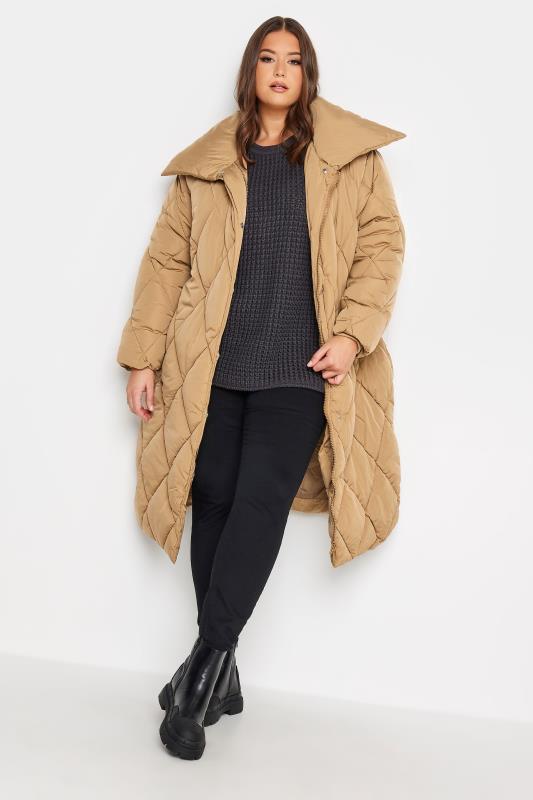  Tallas Grandes YOURS Curve Beige Brown Quilted Puffer Coat