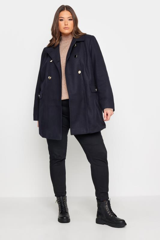 YOURS Plus Size Navy Blue Collared Formal Coat | Yours Clothing 2
