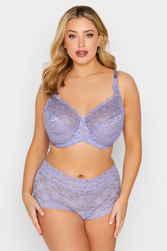 Plus Size Lavender Purple Stretch Lace Non-Padded Underwired Balcony Bra | Yours Clothing 2
