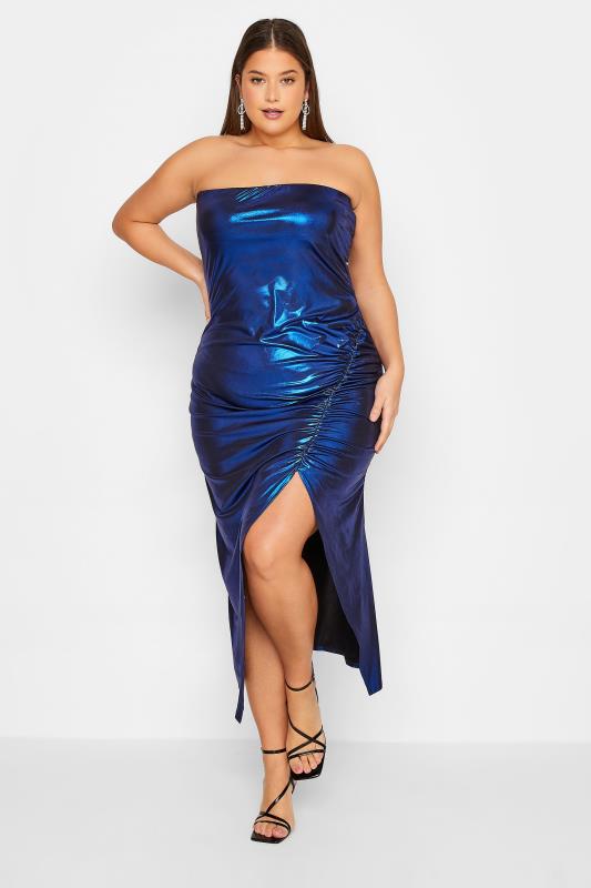 LTS Tall Women's Blue Two Tone Metallic Midi Dress | Long Tall Sally 1