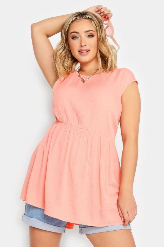 LIMITED COLLECTION Plus Size Coral Orange Crinkle Boxy Peplum Vest Top | Yours Clothing 2