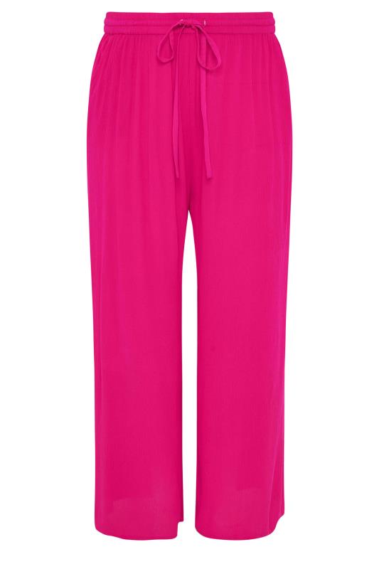 YOURS Plus Size Pink Magenta Crinkle Drawstring Trousers | Yours Clothing 6