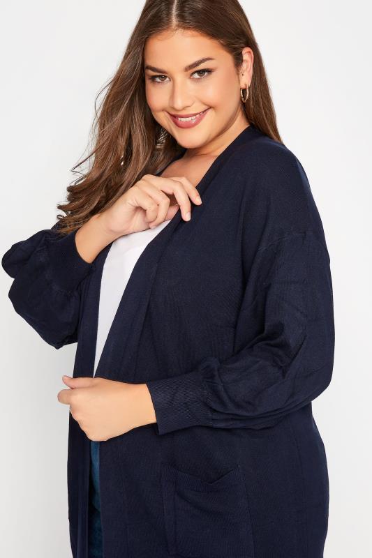Plus Size Curve Navy Blue Balloon Sleeve Fine Knit Cardigan | Yours Clothing 5
