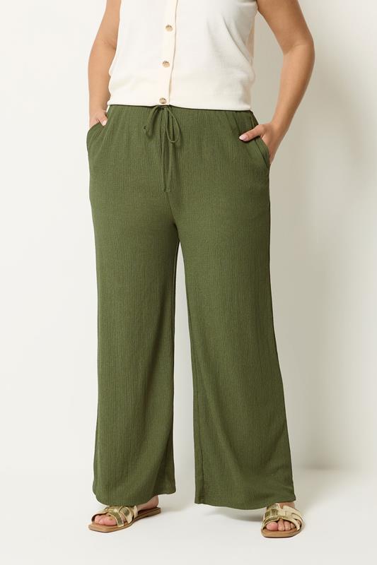  YOURS Curve Khaki Green Textured Trousers