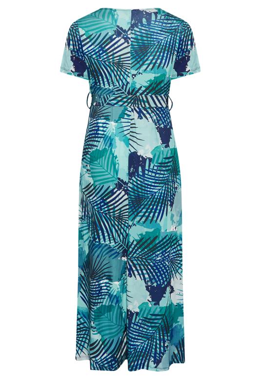 YOURS Plus Size Blue Leaf Print Wrap Maxi Dress | Yours Clothing 7