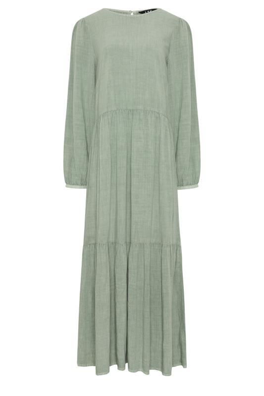 LTS Tall Womens Sage Green Acid Wash Tiered Maxi Dress | Long Tall Sally  5