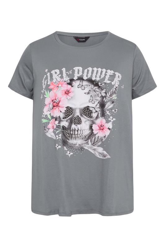 Curve Grey Skull Print 'Girl Power' T-Shirt 6