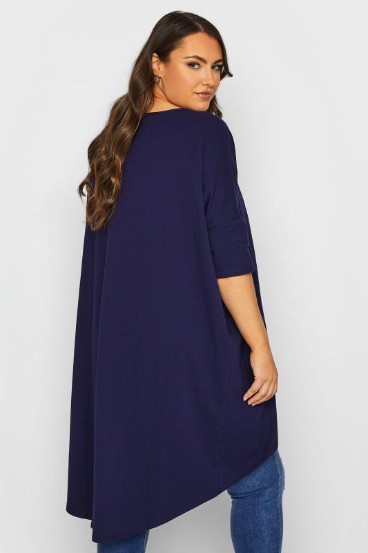 YOURS Plus Size Navy Blue Dipped Hem Tunic Top | Yours Clothing 3