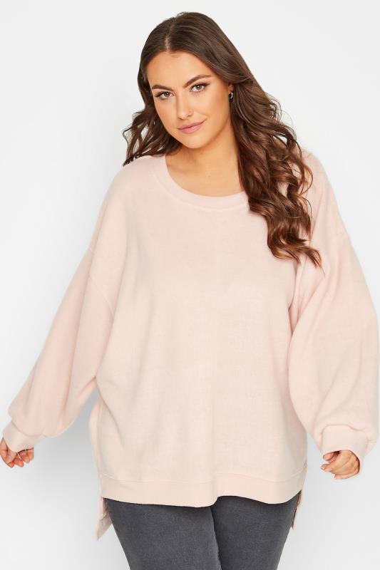 Plus Size Light Pink Soft Touch Fleece Sweatshirt | Yours Clothing 1