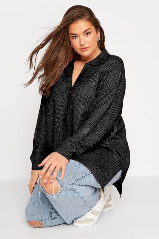 Plus Size Black Knitted Collar Cardigan | Yours Clothing 4