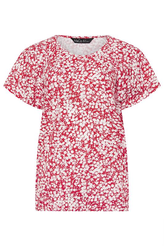 M&Co Red Ditsy Floral Cotton Scoop Neck Top | M&Co 5
