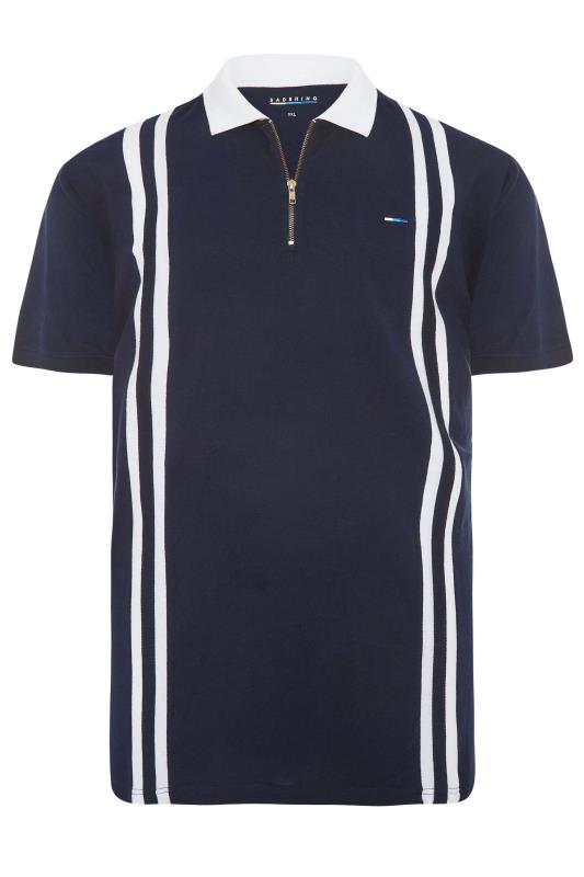 BadRhino Big & Tall Navy Blue & White Contrast Striped Polo Shirt 3