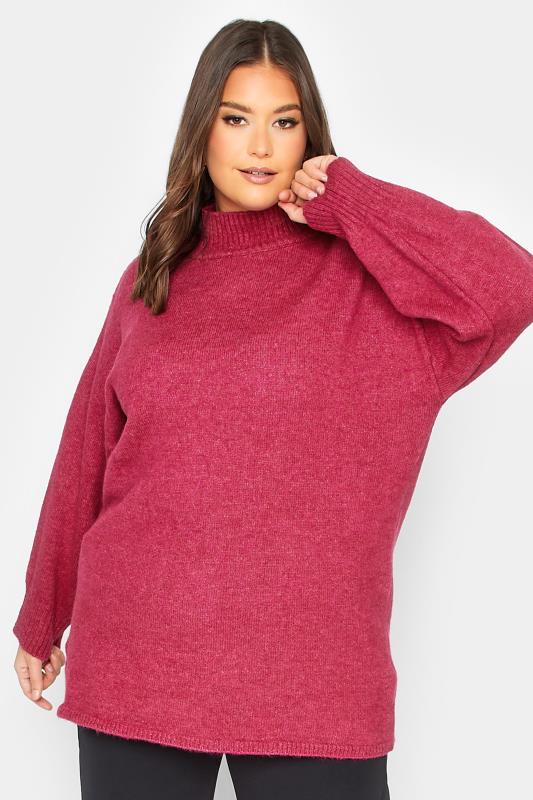 Plus Size  YOURS LUXURY Curve Dark Pink Batwing Jumper