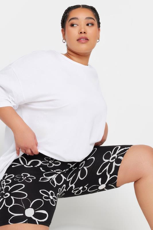 YOURS Plus Size 2 PACK Black Floral Print Cycling Shorts | Yours Clothing 5