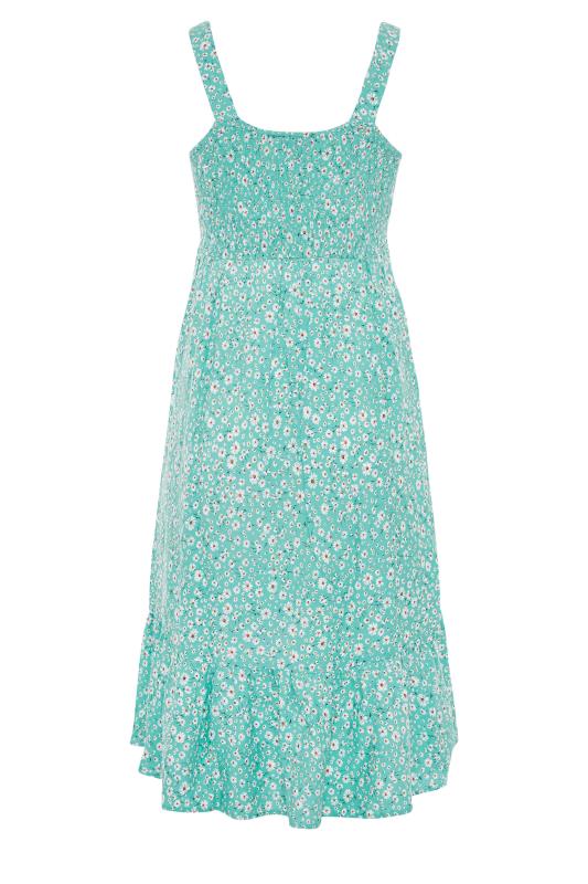 Green Floral Sleeveless Shirred Dress | Yours Clothing