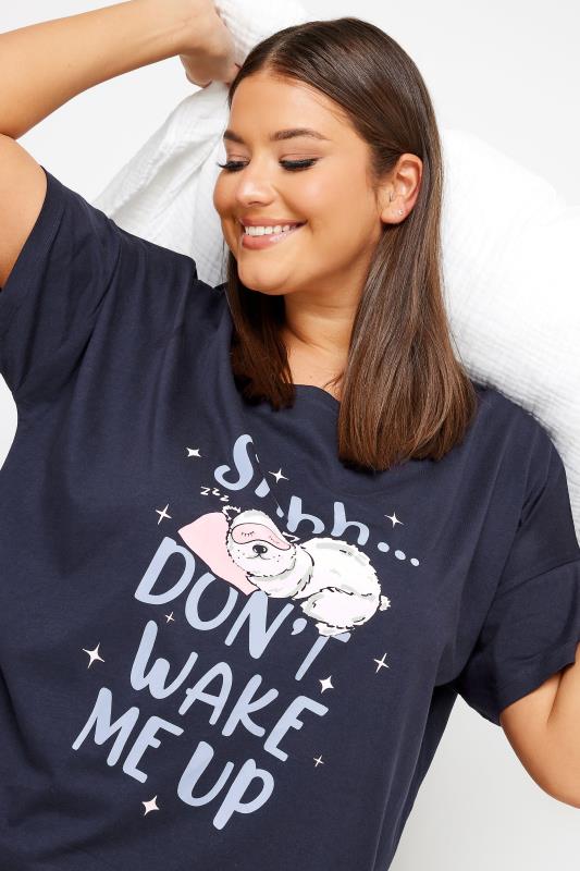 YOURS Curve Navy Blue 'Shhh..Don't Wake Me Up' Nightdress | Yours Clothing 4