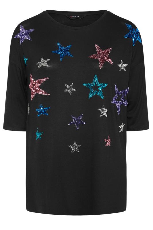 Plus Size Black Sequin Star Print T-Shirt | Yours Clothing 7