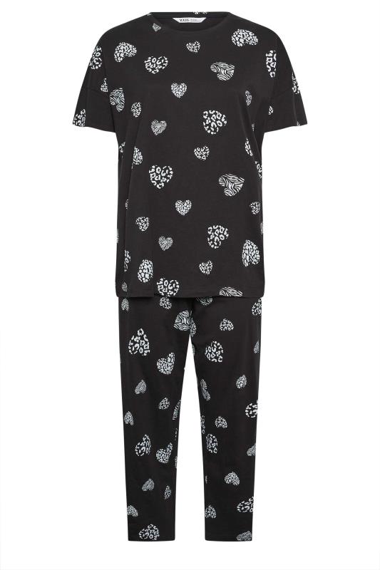 YOURS Plus Size Black Animal Heart Print Pyjama Set | Yours Clothing 6